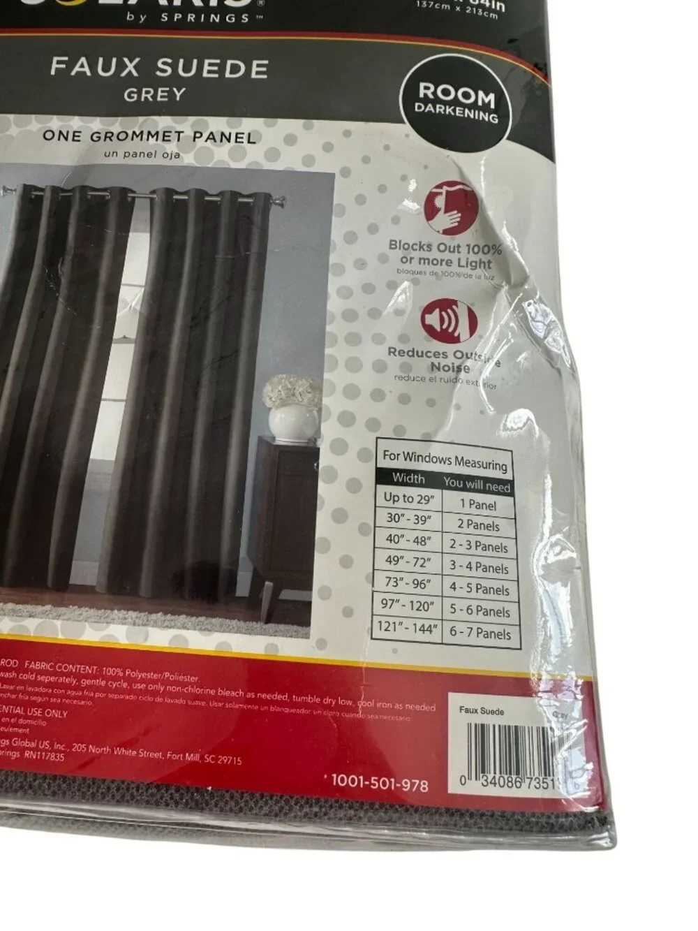 SOLARIS Dark Gray Faux Suede Room Darkening Panel Curtain NEW in package